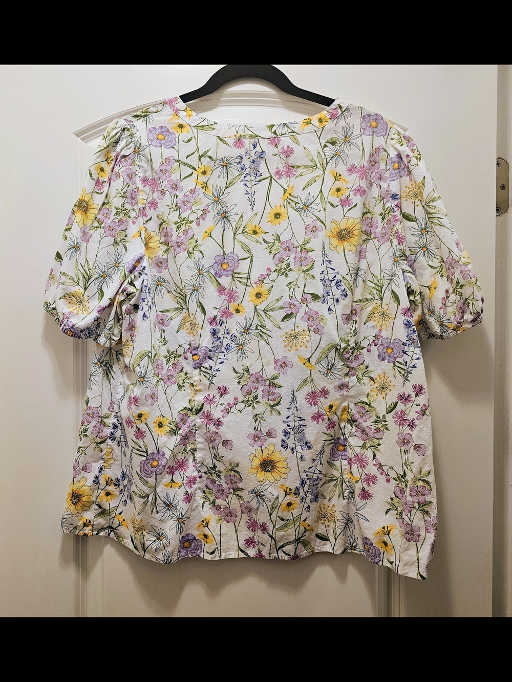Talbots Floral Cotton Blouse XL Puff Sleeve Cottagecore Top - Picture 4 of 6